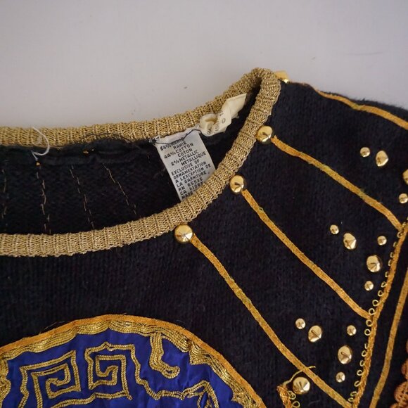 Vintage Bonnie And Company Black Beaded Cotton Knit Sweater Old Money Boho L - Picture 8 of 10